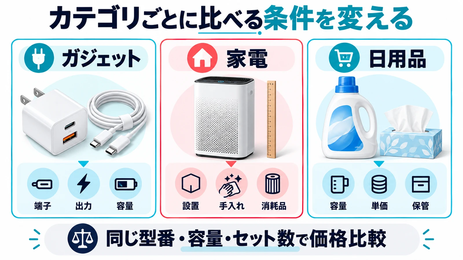 ガジェット・家電・日用品で比較軸を変える