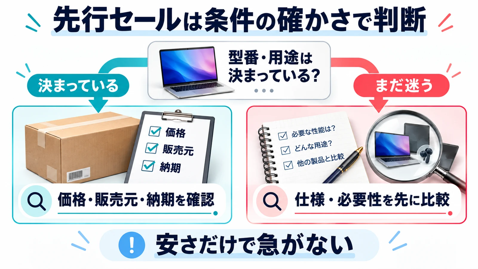 型番と条件が決まった商品は先行セールから比較する