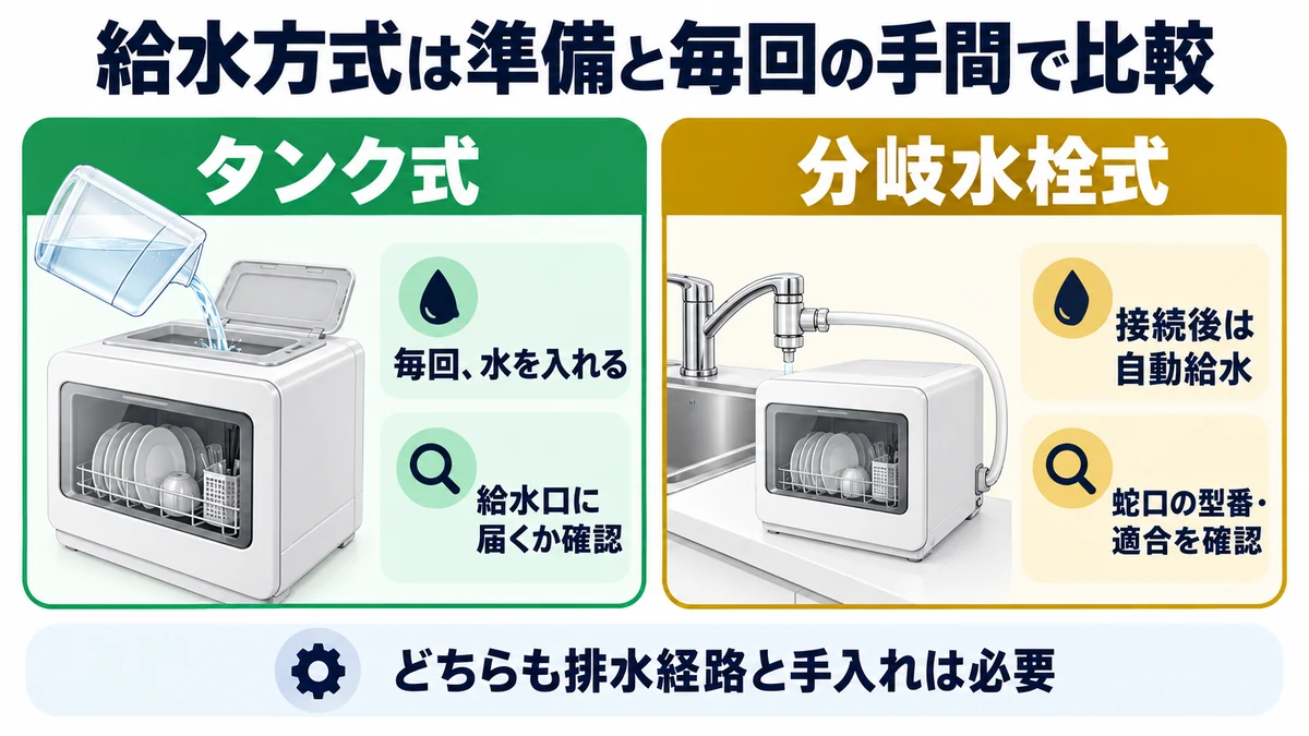 給水方式は準備と毎回の手間で比較の図解