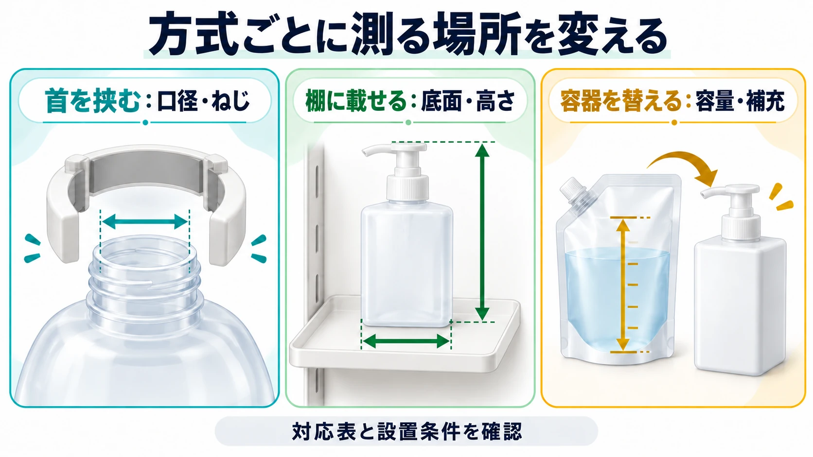 方式ごとに測る場所を変える
