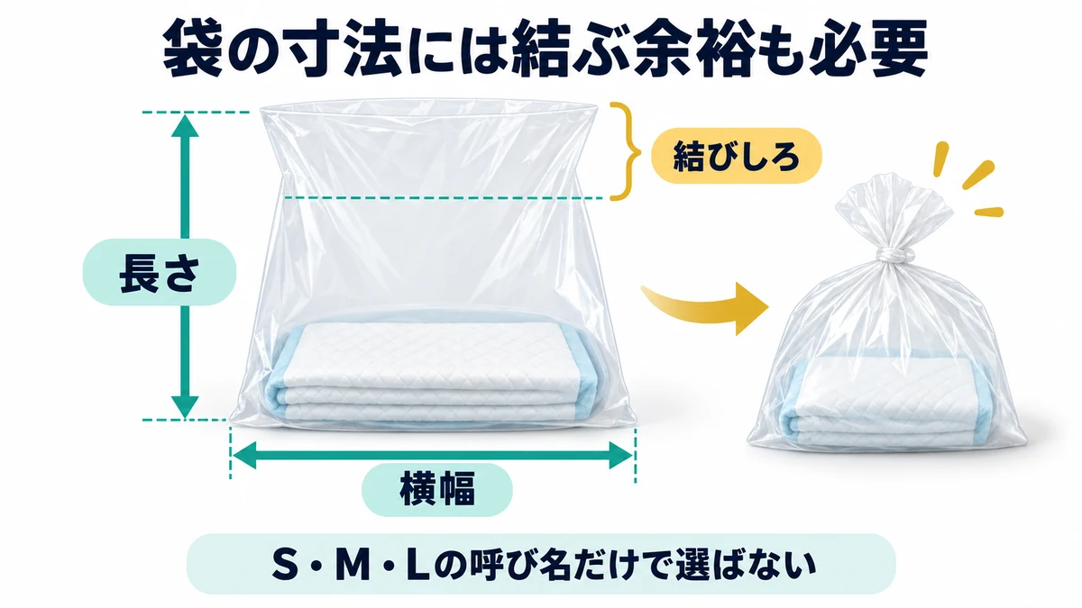 袋の寸法には結ぶ余裕も必要