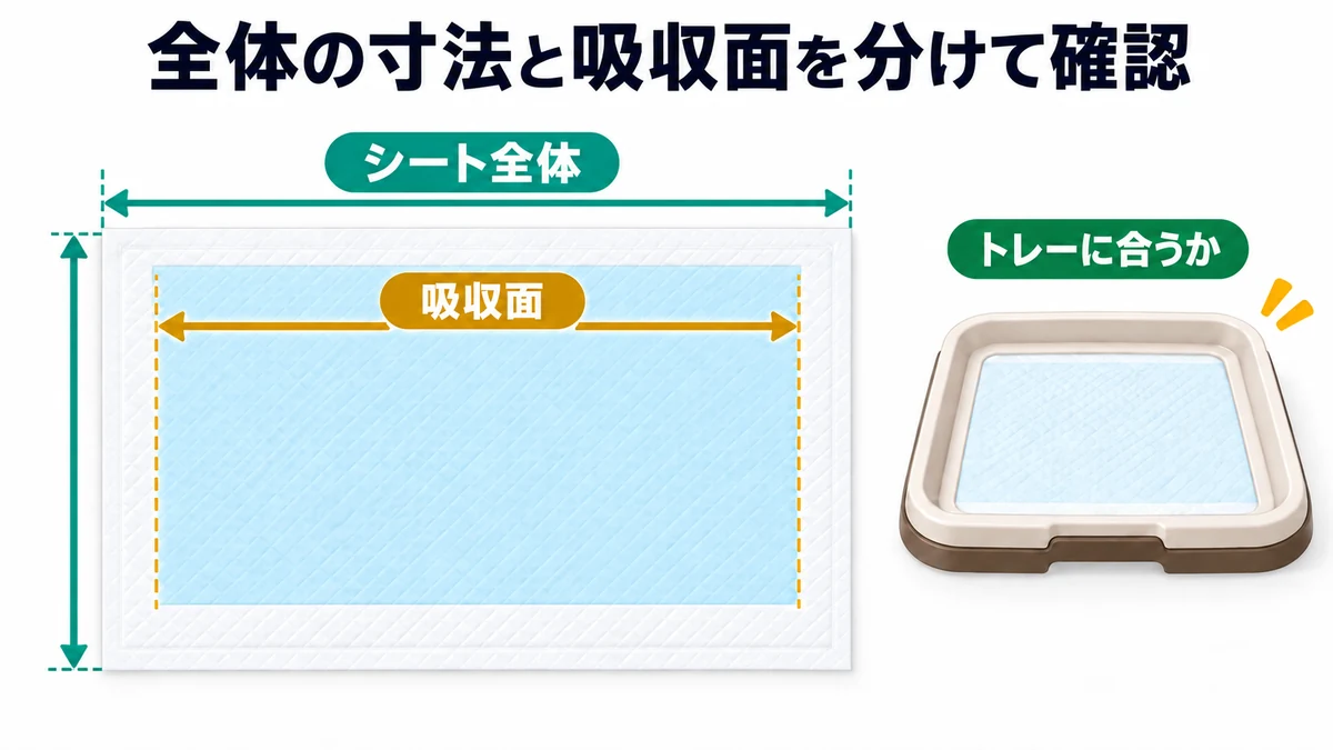 全体の寸法と吸収面を分けて確認