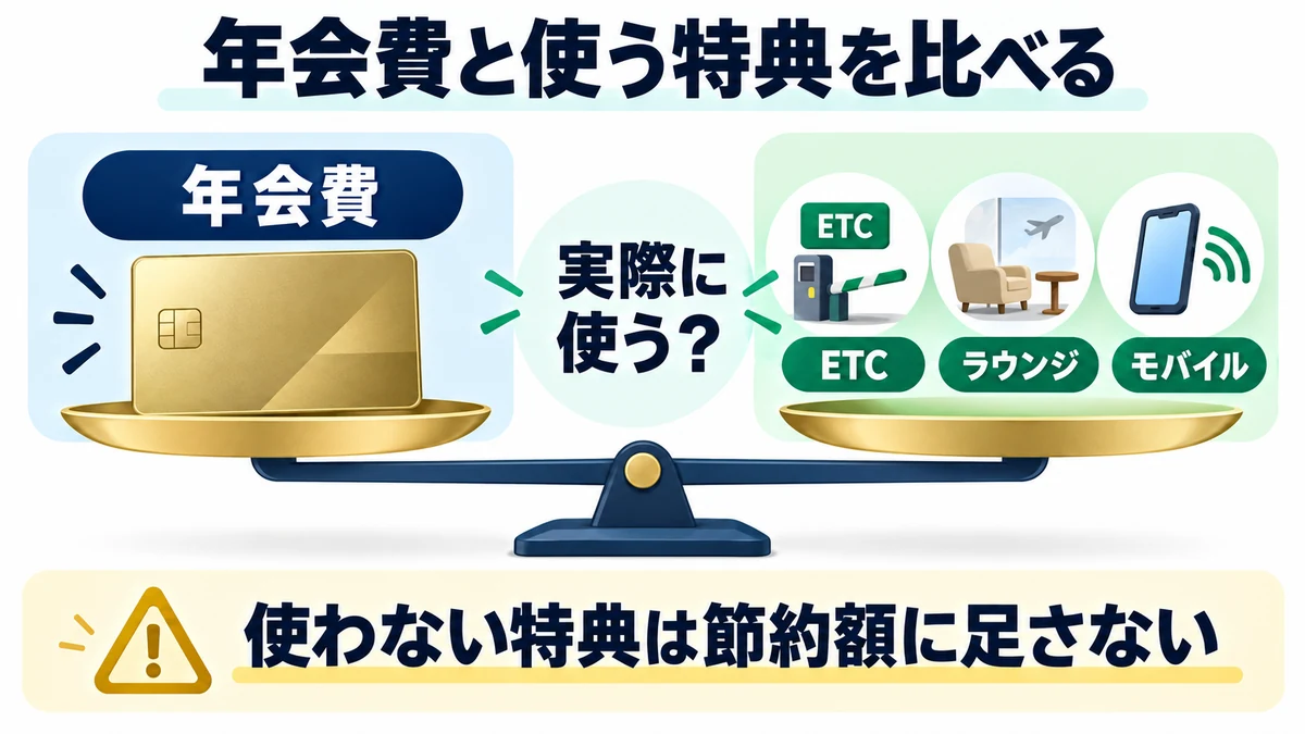 年会費と使う特典を比べるを説明する図