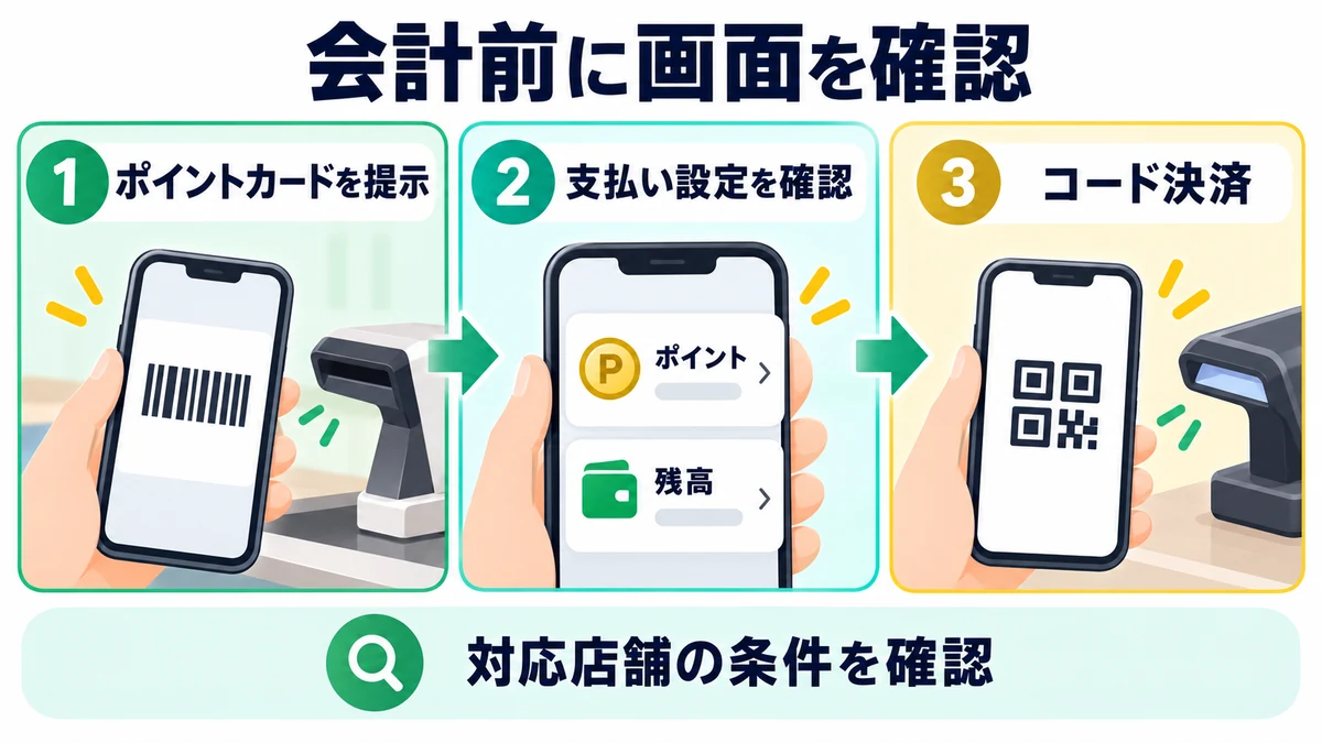 会計前に画面を確認を説明する図