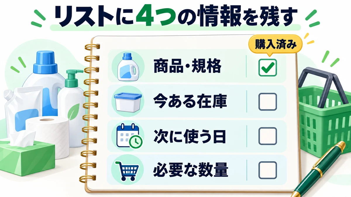 リストに4つの情報を残すを説明する図