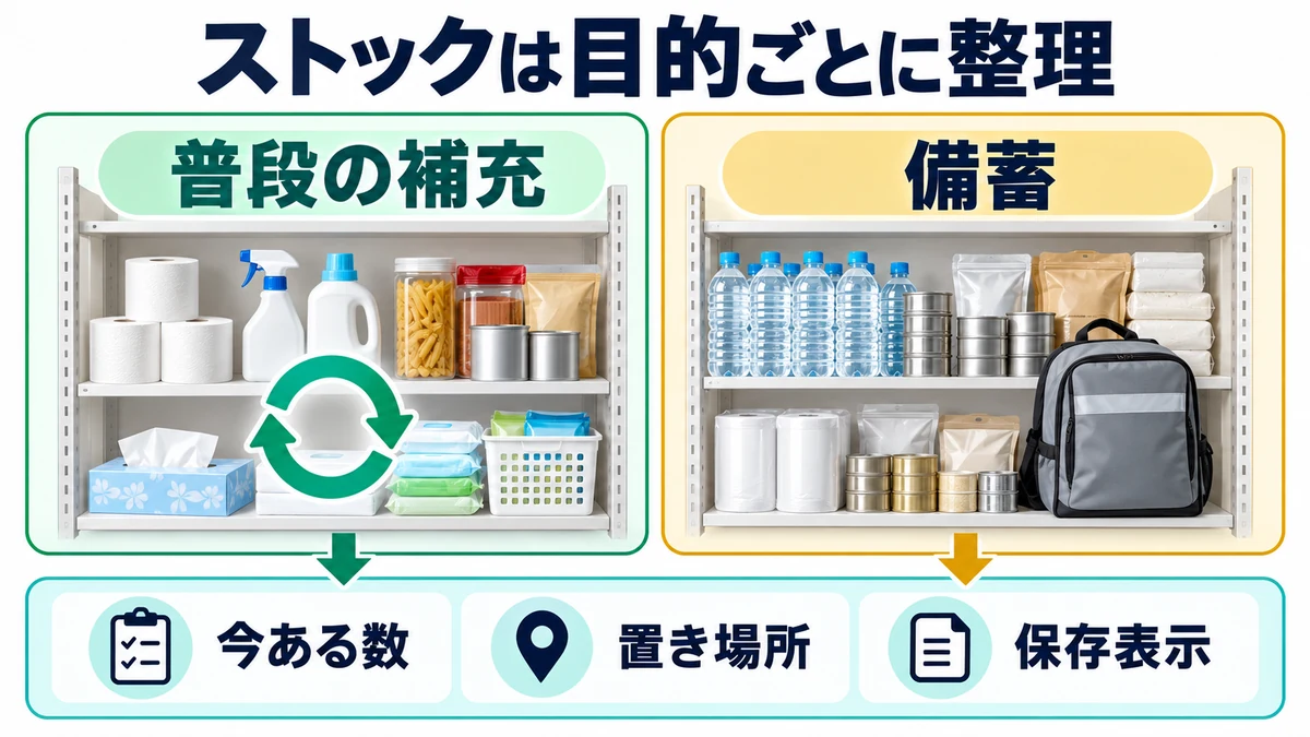 ストックは目的ごとに整理を説明する図